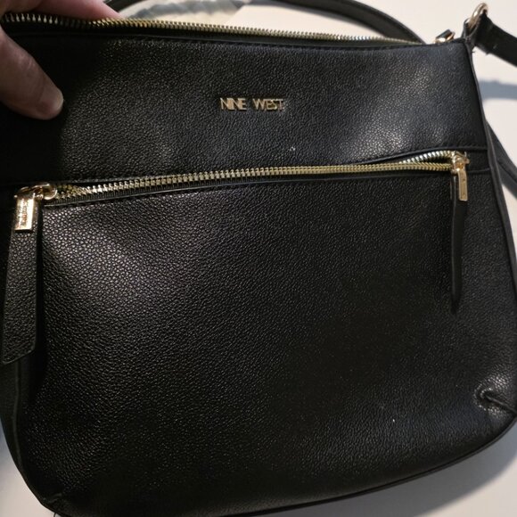 Nine West Crossbody Black with gold trim purse 20" long strap  - Medium - Picture 4 of 6